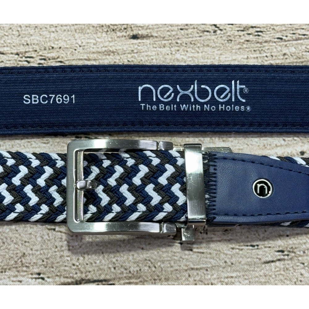 NexBelt Braided Anchor Golf Belt Fits Up To 32" Navy Blue White Woven Ratchet